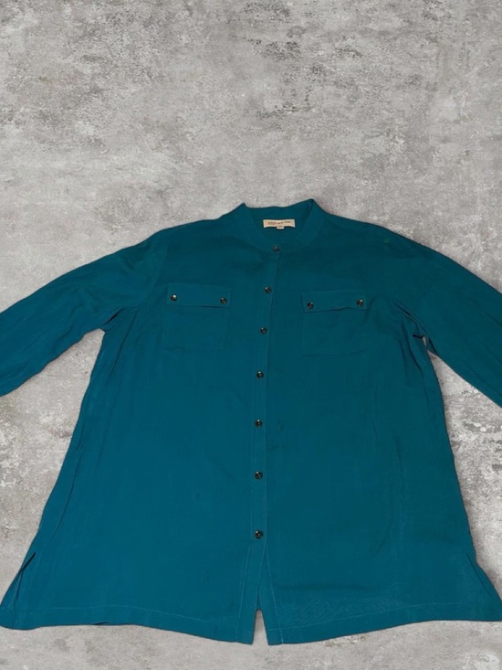 Jones New York Tops - Jones New York Teal Longline Button-Up Blouse XL